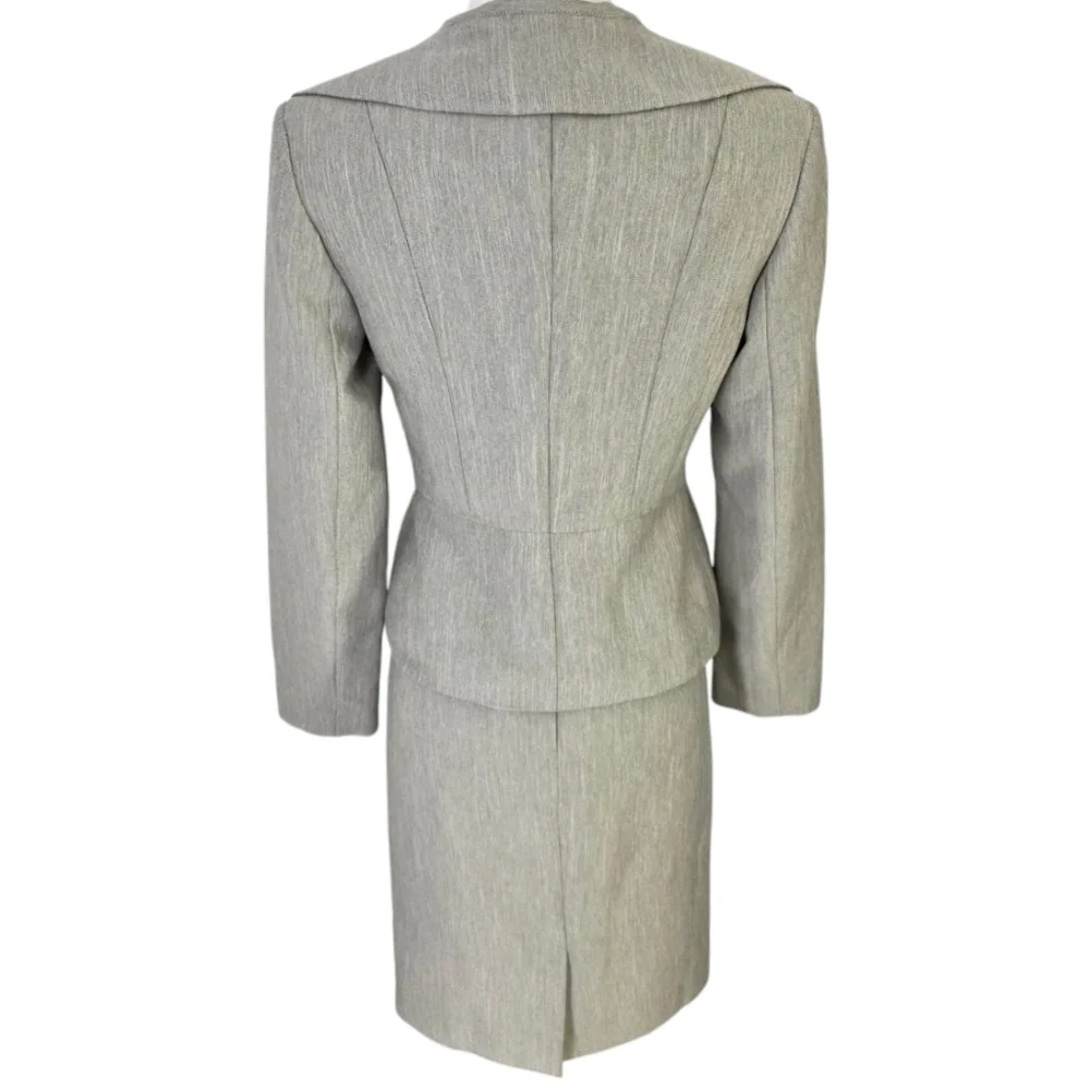 LeSuit Three Button Jacket & Skirt Suit Set Neutral Tan Beige Gray Weave Sz 6 - Picture 8 of 16